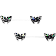 5/8 White Faux Opal Summer Butterfly Barbell Nipple Ring Set