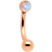 16G 1/4 White Synthetic Opal Flat Set Rose Gold IP Curved Eyebrow Rook Piercing