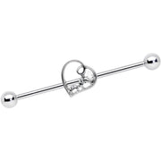14G Clear Gem Valentines Day Heart Industrial Barbell 38mm