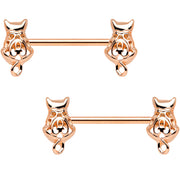 14G 9/16 Rose Gold Tone Kitty Cat Barbell Nipple Ring Set