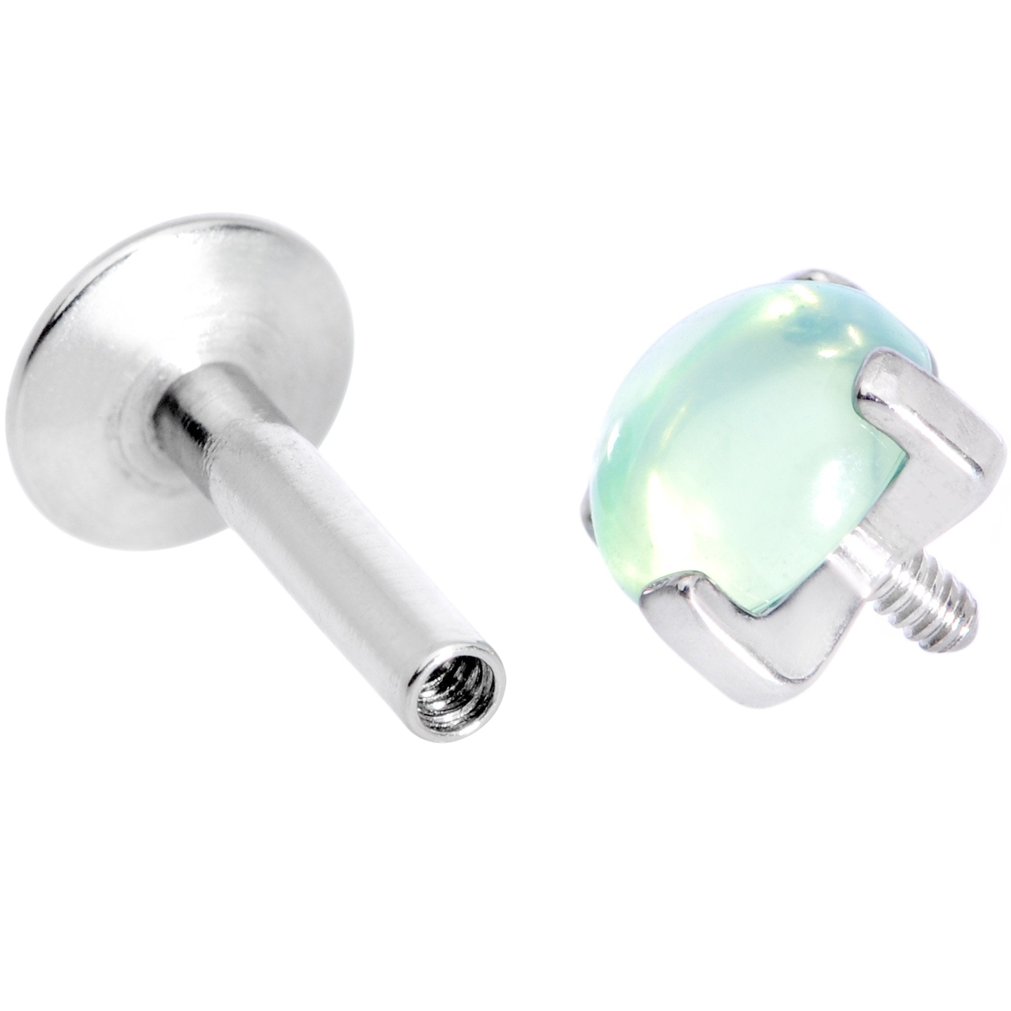 16G 1/4 Green Jade Internally Threaded Labret Monroe Tragus