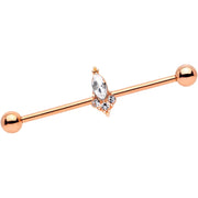 14G Clear Gem Rose Gold IP Enchant Industrial Barbell 35mm
