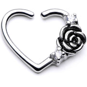 16G 3/8 Clear CZ Gem Rose Flower Left Heart Closure Ring