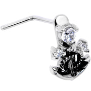 20G 1/4 Clear CZ Gem Nautical Anchor Faux Hoop L Shape Nose Ring