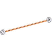 Clear Gem Cluster End Rose Gold Anodized Straight Industrial Barbell 38mm