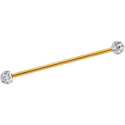 Clear Gem Cluster End Gold Anodized Straight Industrial Barbell 38mm
