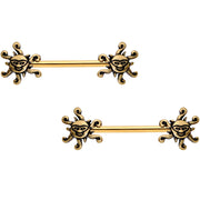 14G 9/16 Gold Tone Summer Sunshine Barbell Nipple Ring Set