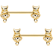 14G 9/16 Gold Tone Kitty Cat Barbell Nipple Ring Set