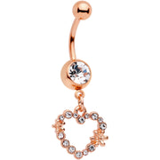 14G 7/16 Clear Gem Rose Gold Tone Heart Dangle Belly Ring