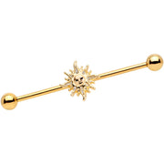 14G Gold Tone Happy Sun Industrial Barbell  38mm