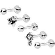 16G 5/16 Clear Gem Lotus Flower Elephant Cartilage Tragus Earring Set