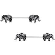 14G 9/16 Ornate Pattern Elephant Barbell Nipple Ring Set