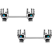 14G 9/16 Synthetic Opal Hamsa Barbell Nipple Ring Set