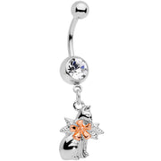 Clear Gem Kitty Cat With a Corsage Dangle Belly Ring