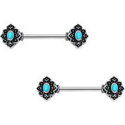 14G 9/16 Faux Turquoise Baroque Oval Barbell Nipple Ring Set