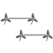 14G 9/16 Holiday Mistletoe Barbell Nipple Ring Set