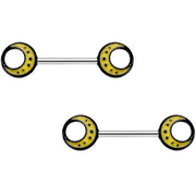 14G 9/16 Glow in the Dark Yellow Moon Barbell Nipple Ring Set