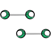 14G 9/16 Glow in the Dark Green Moon Barbell Nipple Ring Set