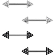 14G 9/16 Clear Gem Triangle End Barbell Nipple Ring Set of 4