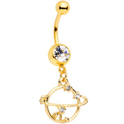 Clear Gem Gold Tone Stars Orbit Planet Saturn Dangle Belly Ring