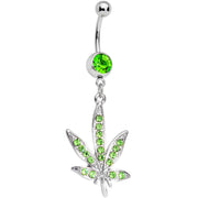 Green Gem 420 Somewhere Marijuana Dangle Belly Ring