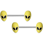 14G 9/16 Yellow Glow in the Dark Aliens Barbell Nipple Ring Set