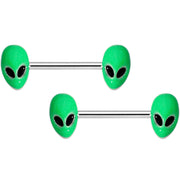 14G 9/16 Green Glow in the Dark Aliens Barbell Nipple Ring Set