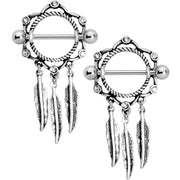 14G 9/16 Clear Gem Lotus Flower Feather Dangle Nipple Shield Set