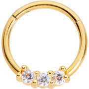 16G 3/8 Clear CZ Gem Gold Tone Trio Hinged Segment Ring