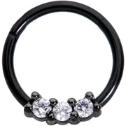 16G 3/8 Clear CZ Gem Black Trio Hinged Segment Ring