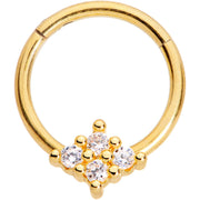 16G 3/8 Clear CZ Gem Gold Tone Quad Rhombus Hinged Segment Ring