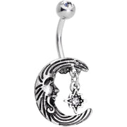 Clear Gem Serene Moon and Star Dangle Belly Ring