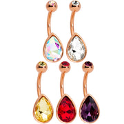 Color Gem Rose Gold Tone Drop Glamour Belly Ring Set of 5