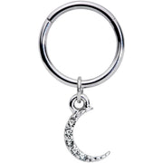 16G 3/8 Clear Gem Sliver of Moon Dangle Hinged Segment Ring