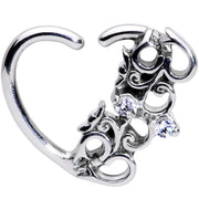 16G 3/8 Clear CZ Gem Abstract Hearts Left Heart Closure Ring