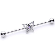 14G White Synthetic Opal Butterfly Industrial Barbell 38mm