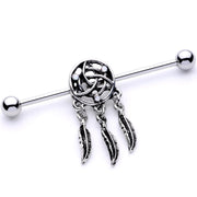 White Synthetic Opal Feather Dreamcatcher Industrial Barbell 38mm
