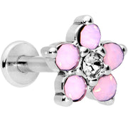 16G 5/16 CZ Gem Pink Faux Opal Flower Internally Threaded Labret