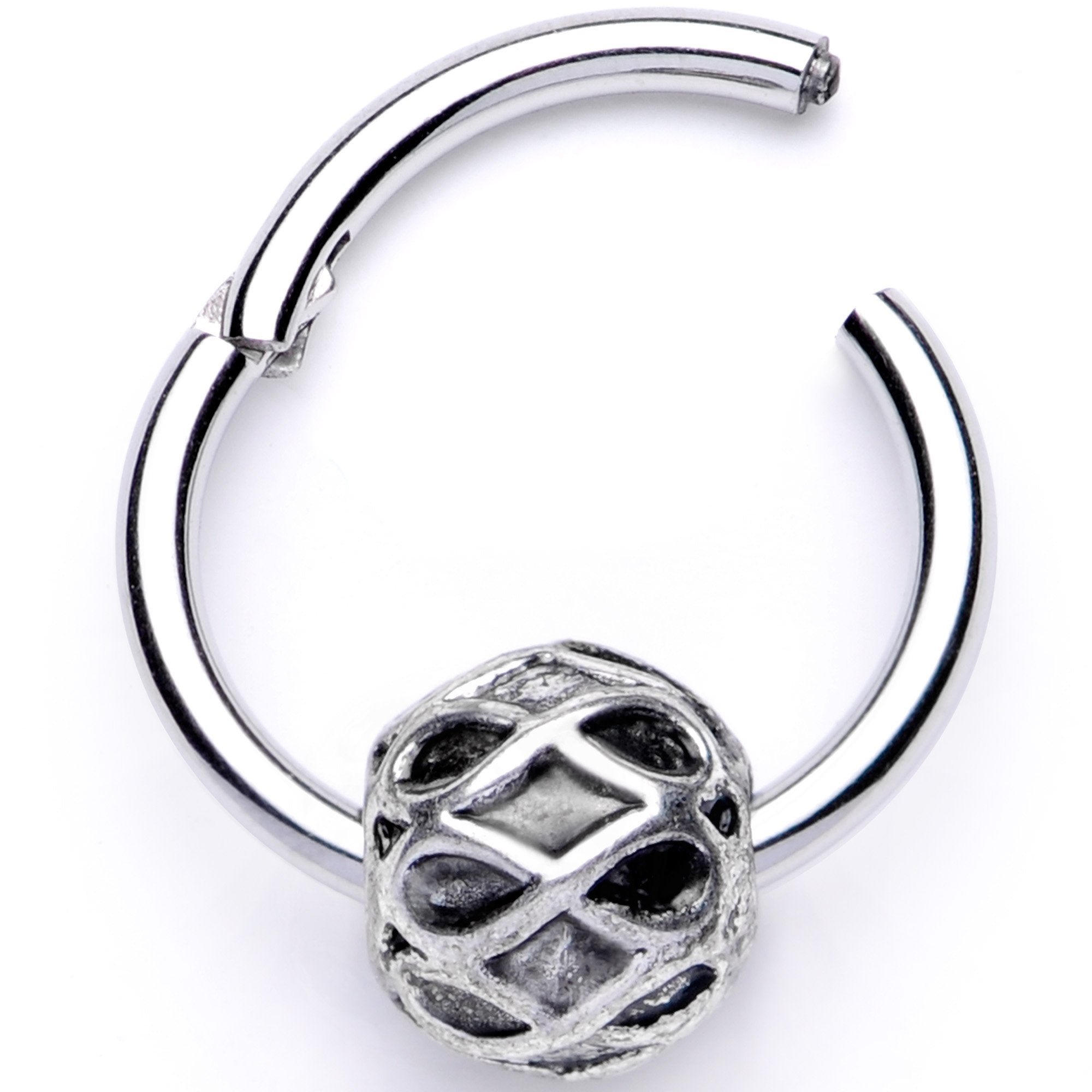16G 3/8 Geometric Pattern Bead Hinged Segment Ring