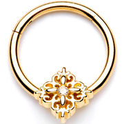 16G 3/8 Clear CZ Gold Tone Regal Rhombus Hinged Segment Ring