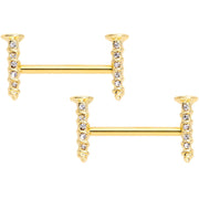 14G Clear Gem Gold Tone Screw Barbell Nipple Ring Set