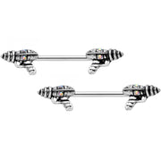 14G 9/16 Aurora Gem Mystery Ray Gun Barbell Nipple Ring Set
