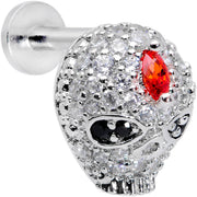 16G 1/4 Clear Red CZ Gem Punk Skull Labret Monroe Tragus