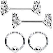 14G 7/16 1/2 Clear Gem Flowers BCR Barbell Nipple Ring Set of 4