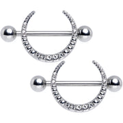 14G 9/16 Clear Gem Sliver Crescent Moon Nipple Shield Set