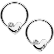 14G 1/2 Clear Gem Love Heart BCR Captive Nipple Ring Set