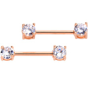 14G 9/16 Clear CZ Gem Rose Gold Tone Nipple Barbell Set
