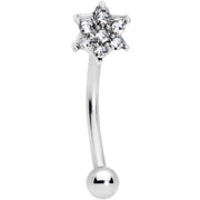 16G 3/8 Clear Gem Six Petal Flower Curved Eyebrow Ring
