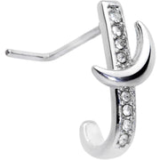 20G 3/16 Clear CZ Gem Sliver Moon Faux Hoop L Shaped Nose Ring