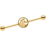 14G Clear Gem Iridescent Crescent Moon Industrial Barbell 38mm